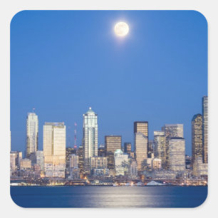 Sticker Carré WA, Seattle, panorama de Seattle et Elliott Bay 3