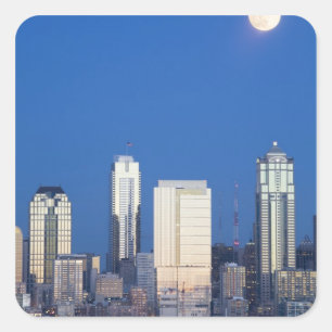 Sticker Carré WA, Seattle, Seattle et Elliott Bay 4