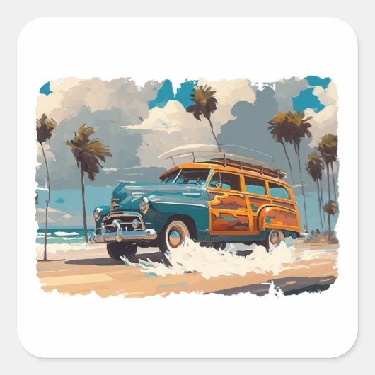 Sticker Carré Wagon classique en bois (Devant)