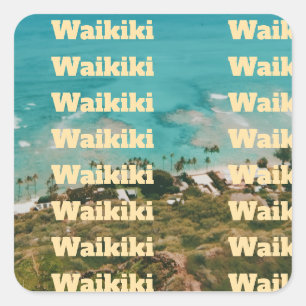 Sticker Carré Waikiki, Honolulu, Oahu, Hawaï