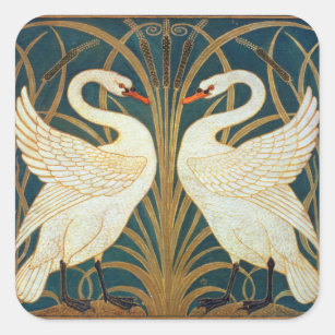Sticker Carré Walter Crane Swan, Rush Et Iris Art Nouveau