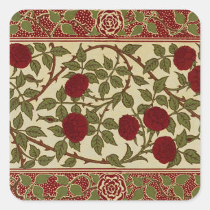 Sticker Carré Walter Crane Vintage Rosamund Rouge Rose Florale A