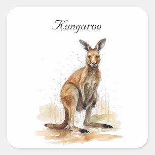 Sticker Carré Wanderer extérieur : aquarelle Kangaroo personnali