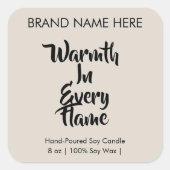 Sticker Carré Warmth in Every Flame | Modern Candle Labels (Devant)
