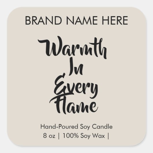Sticker Carré Warmth in Every Flame | Modern Candle Labels (Devant)
