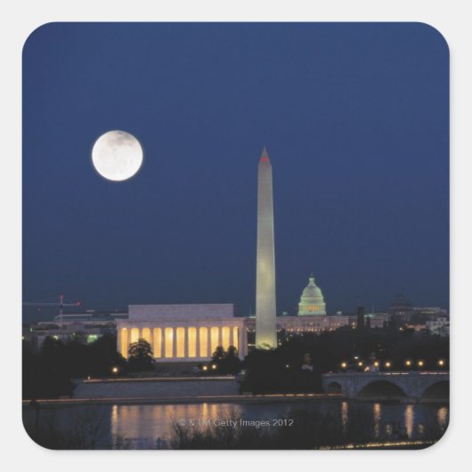 Sticker Carré Washington DC à la nuit (Devant)