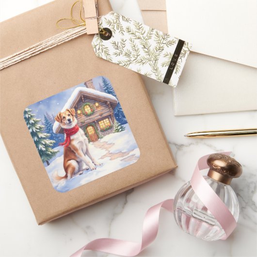 Sticker Carré Watercolor Appenzeller Sennenhund Alpine Chalet (Cadeaux)