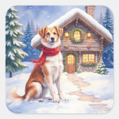 Sticker Carré Watercolor Appenzeller Sennenhund Alpine Chalet (Devant)