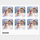 Sticker Carré Watercolor Appenzeller Sennenhund Alpine Chalet (Feuille)