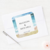 Sticker Carré Watercolor Beach Ocean Destination Mariage (Enveloppe)