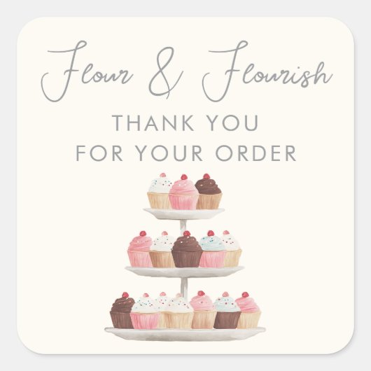 Sticker Carré Watercolor Cake Bakery Elegant Script Thank You (Devant)