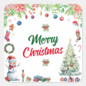 Sticker Carré Watercolor Christmas Holiday (Devant)