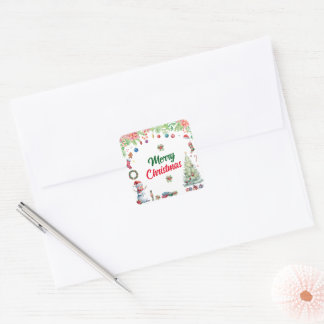 Sticker Carré Watercolor Christmas Holiday
