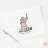 Sticker Carré Watercolor Cute Baby Elephant With Blush & Flowers (Enveloppe)