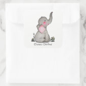 Sticker Carré Watercolor Cute Baby Elephant With Blush & Flowers (Sac)