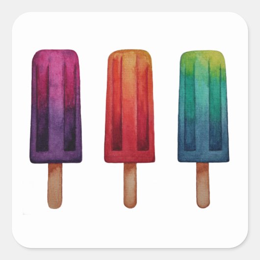 Sticker Carré Watercolor Cute Popsicle Glaces Creams (Devant)