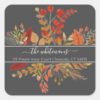 Sticker Carré Watercolor Fall Foliing Adresse de retour | gris f