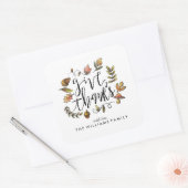 Sticker Carré Watercolor Fall Wreath Thanksgiving Celebration (Enveloppe)