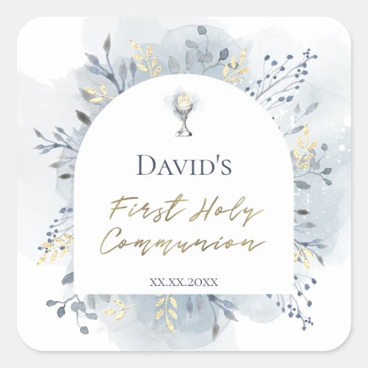 Sticker Carré watercolor foliage First Communion (Devant)