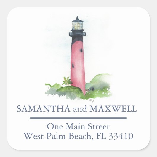 Sticker Carré Watercolor Lighthouse Adresse de retour (Devant)