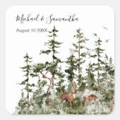Sticker Carré Watercolor Mountain Forest Mariage rustique (Devant)