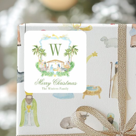 Sticker Carré Watercolor Nativity Monogram Crest Christmas