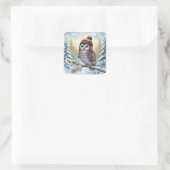 Sticker Carré Watercolor Owl In a Winter Hat (Sac)