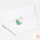 Sticker Carré Watercolor Peacock Feather Wedding (Enveloppe)