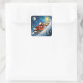Sticker Carré Watercolor Santa on Sleigh Christmas (Sac)