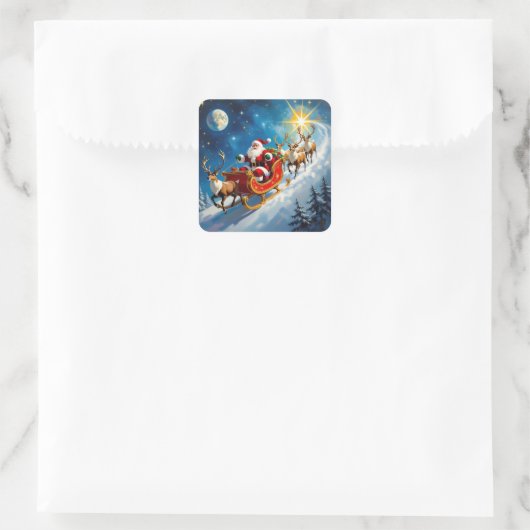 Sticker Carré Watercolor Santa on Sleigh Christmas (Sac)