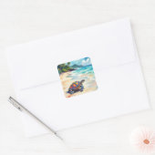 Sticker Carré Watercolor Sea Turtle On a Beach (Enveloppe)