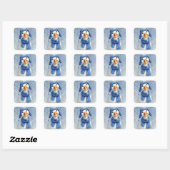 Sticker Carré Watercolor White Winter Goose With Blue Scarf (Feuille)