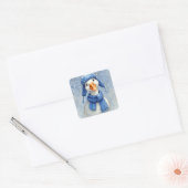 Sticker Carré Watercolor White Winter Goose With Blue Scarf (Enveloppe)