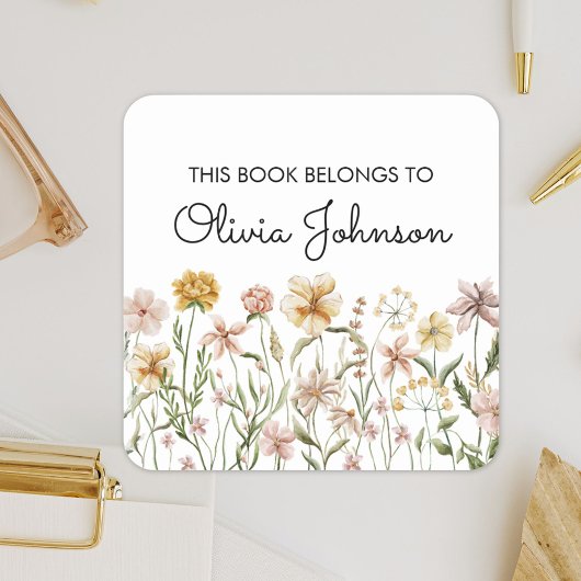 Sticker Carré Watercolor Wildflower Meadow Bookplate