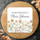 Sticker Carré Watercolor Wildflower Meadow Bookplate