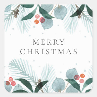 Sticker Carré Watercolor Winter Wreath