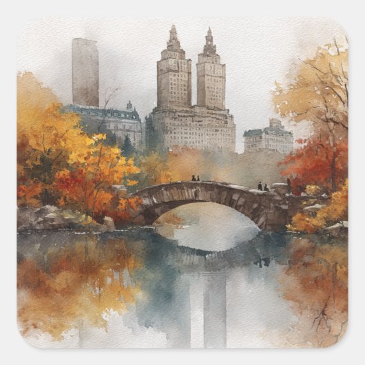 Sticker Carré Watercolour Autumn in New York (Devant)