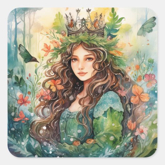 Sticker Carré Watercolour Forest Princess (Devant)
