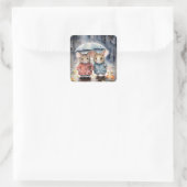 Sticker Carré Watercolour Mice in The Rain (Sac)