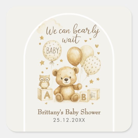 Sticker Carré We Can Bearly Wait Baby Shower  (Devant)