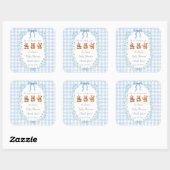 Sticker Carré We Can Bearly Wait Blue Gingham Baby Shower  (Feuille)
