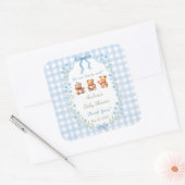 Sticker Carré We Can Bearly Wait Blue Gingham Baby Shower  (Enveloppe)
