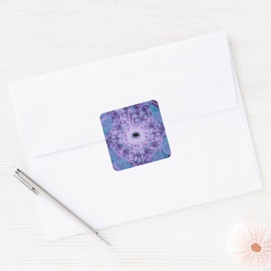 Sticker Carré Web | Violet et bleu Fractal Art (Enveloppe)