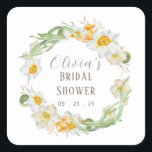 Sticker Carré Wedding shower de la jonquette blanche et jaune<br><div class="desc">Utilisez pour décorer ou sceller vos invitations à la douche nuptiale. Script et police Brown. 100% de satisfaction client avec "Zazzle"</div>