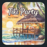 Sticker Carré Wedding shower du Tropical Beach Tiki Party<br><div class="desc">Ajoutez une touche d'inspiration insulaire à vos enveloppes d'invitation et faveurs avec ces stickers Tropical Beach Tiki Party ! Dotés d'un charmant tiki bar sur la plage, d'un coucher de soleil sur l'eau, de vagues de l'océan et de palmiers, ces autocollants vous donneront un ton amusant pour votre célébration spéciale....</div>