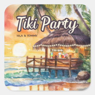 Sticker Carré Wedding shower du Tropical Beach Tiki Party
