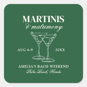 Sticker Carré Week-end de célibataire Martinis & Matrimony