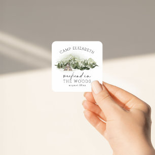 Sticker Carré Week-end en Bois Camping Bachelorette