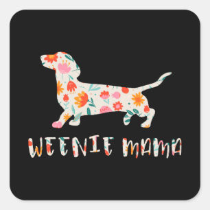 Sticker Carré Weenie Mama Dachshund floral
