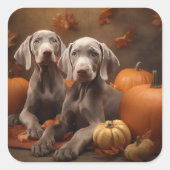 Sticker Carré Weimaraner Chiot Automne Citrouille délice (Devant)